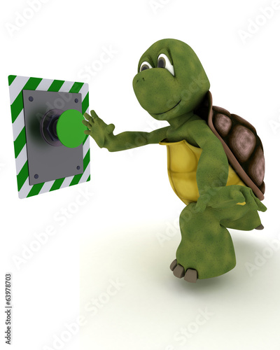 Illustration: Tortoise pushing a button Tortoise pushing a button