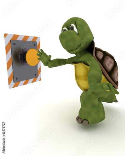 Illustration: Tortoise pushing a button Tortoise pushing a button