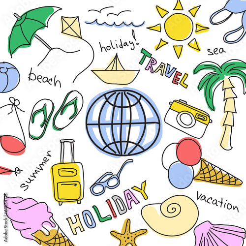 Photo: Set of colored sketches - summer vacation at sea Set of colored sketches - summer vacation at sea
