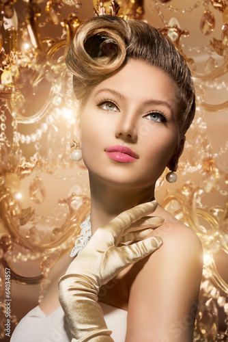 Photo: Luxury Styled Beauty Lady Portrait. Retro Woman Luxury Styled Beauty Lady Portrait. Retro Woman