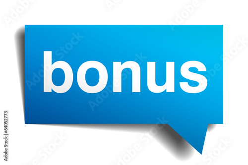 Vector: Bonus blue 3d realistic paper speech bubble isolated on white Bonus blue 3d realistic paper speech bubble isolated on white