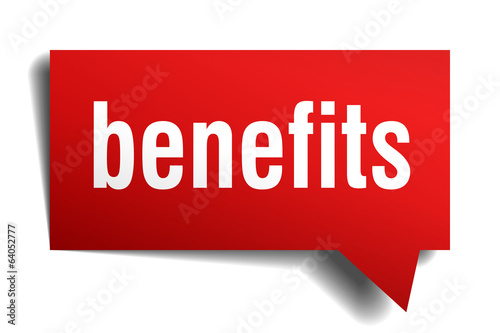 Vector: Benefits red 3d realistic paper speech bubble isolated on white Benefits red 3d realistic paper speech bubble isolated on white