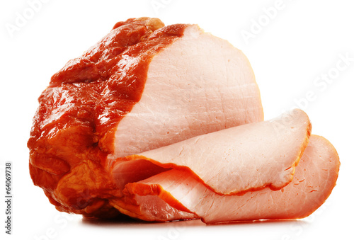 Photo: Piece of fresh ham isolated on white Piece of fresh ham isolated on white