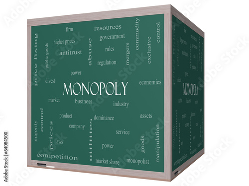 Illustration: Monopoly Word Cloud Concept on a 3D cube Blackboard Monopoly Word Cloud Concept on a 3D cube Blackboard