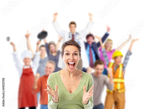Photo: Group of happy workers people. Group of happy workers people.