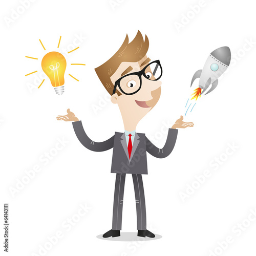 Vector: Businessman, light bulb idea, rocket, business startup Businessman, light bulb idea, rocket, business startup
