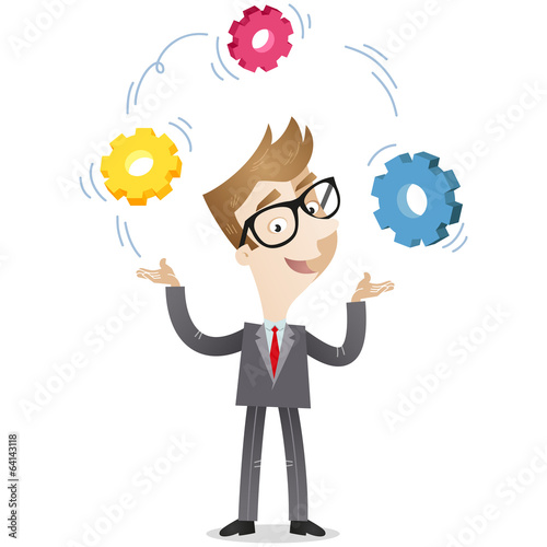 Vector: Businessman, juggling,cog wheels, strategic thinking, creativity Businessman, juggling,cog wheels, strategic thinking, creativity