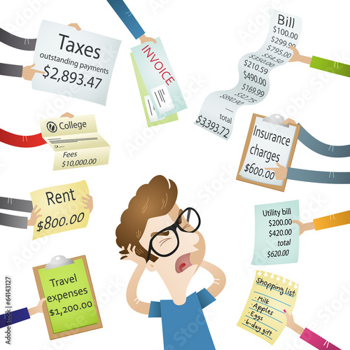 Vector: Mann, Stress, Rechnungen, finanzielle Probleme Mann, Stress, Rechnungen, finanzielle Probleme