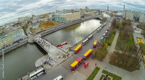 Photo: View from unmanned quadrocopter to buses near bridge View from unmanned quadrocopter to buses near bridge