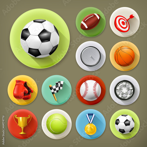 Vector: Sport, games and leisure, long shadow icon set Sport, games and leisure, long shadow icon set