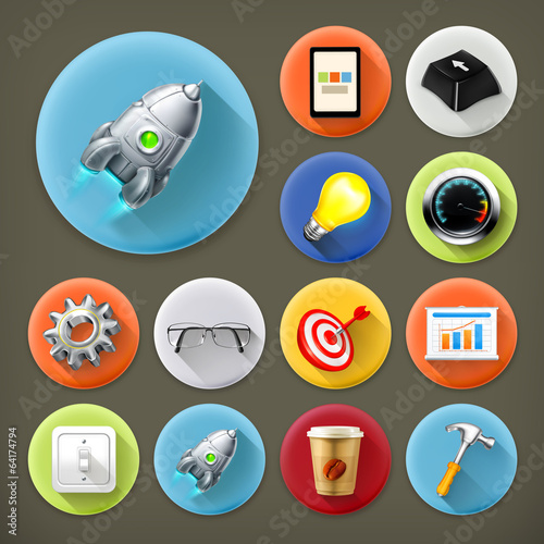 Vector: Start up, long shadow icon set Start up, long shadow icon set