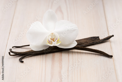 Photo: Vanilla pods and flower Vanilla pods and flower