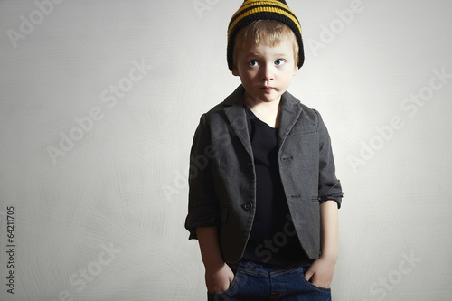 Photo: Funny little Boy.grunge cap and jeans.blazer.Fashion Children Funny little Boy.grunge cap and jeans.blazer.Fashion Children