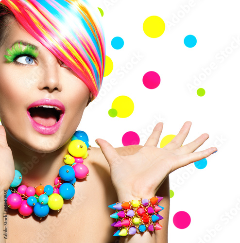 Photo: Beauty Portrait with Colorful Makeup Manicure and Hairstyle Beauty Portrait with Colorful Makeup Manicure and Hairstyle