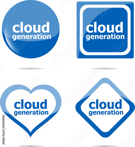 Illustration: Cloud generation icon, label stickers set isolated on white Cloud generation icon, label stickers set isolated on white