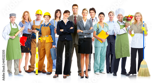 Photo: Group of workers people. Group of workers people.