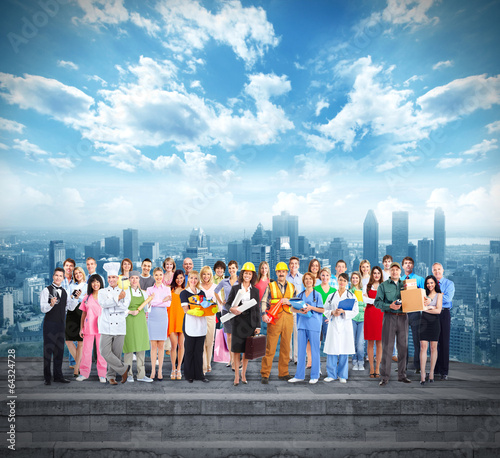 Photo: Group of workers people. Group of workers people.