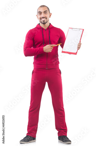 Photo: Young sportsman with binder isolated on white Young sportsman with binder isolated on white