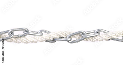 Photo: Metal chain and rope. Metal chain and rope.