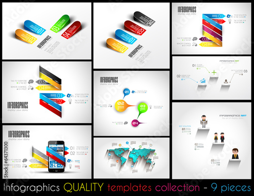 Vector: Collection of 9 quality Infographic Templates. Collection of 9 quality Infographic Templates.