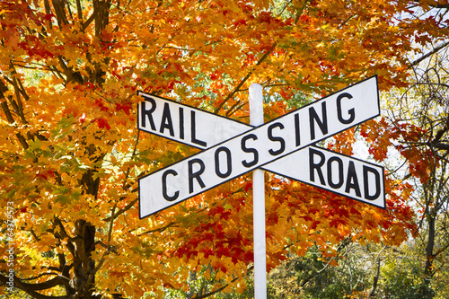 Photo: Autumn Railroad Crossing Sign Autumn Railroad Crossing Sign