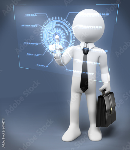 Illustration: 3D white people. New technologies. Virtual touch interface 3D white people. New technologies. Virtual touch interface