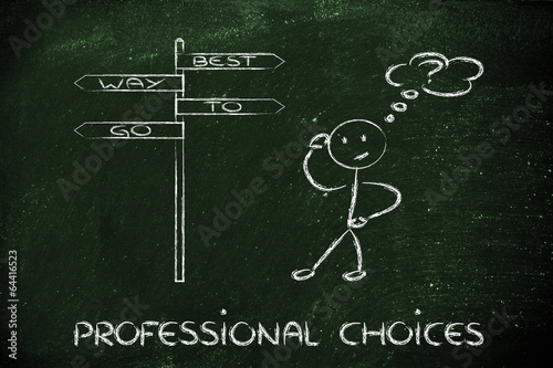 Illustration: confused road sign indicating The best way to go confused road sign indicating The best way to go