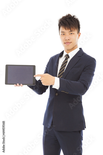 Photo: businessman holding a tablet to presenting businessman holding a tablet to presenting