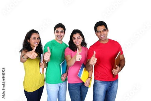 Photo: Group of friends smiling with thumb up isolated on white Group of friends smiling with thumb up isolated on white