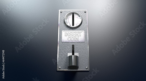 Photo: Coin Slot On Blue Background Coin Slot On Blue Background