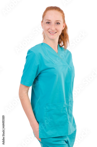 Photo: Woman-doctor in uniform isolated on white Woman-doctor in uniform isolated on white