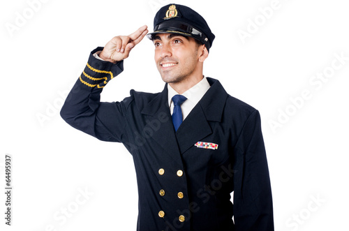 Photo: Young pilot isolated on the white Young pilot isolated on the white