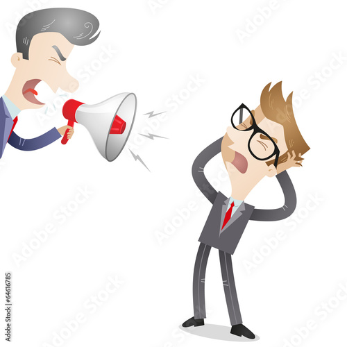 Vector: Boss, yelling, megaphone, frustrated employee Boss, yelling, megaphone, frustrated employee