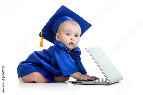 Photo: funny baby in academician clothes using laptop funny baby in academician clothes using laptop