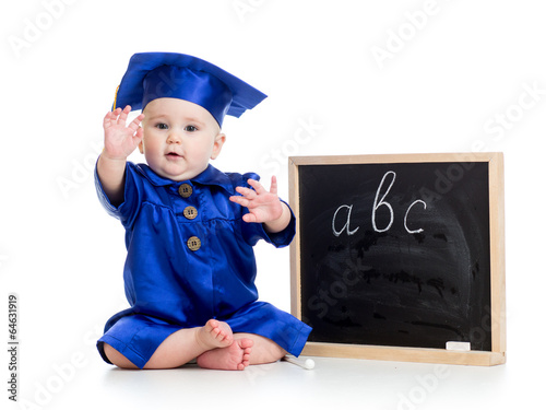 Photo: Baby in academician clothes with chalkboard Baby in academician clothes with chalkboard