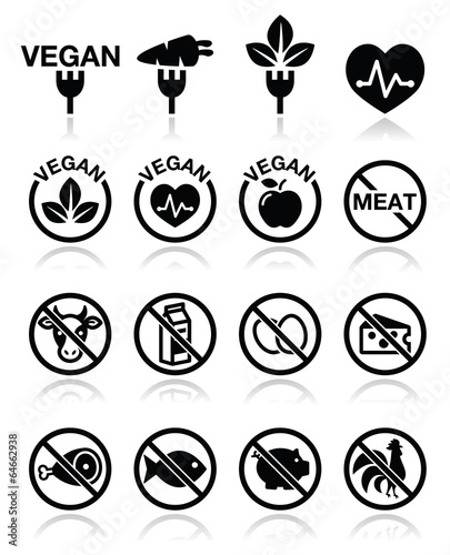 Vector: Vegan, no meat, vegetarian, lactose free icons set Vegan, no meat, vegetarian, lactose free icons set