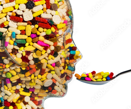 Photo: head made of glass with tablets head made of glass with tablets