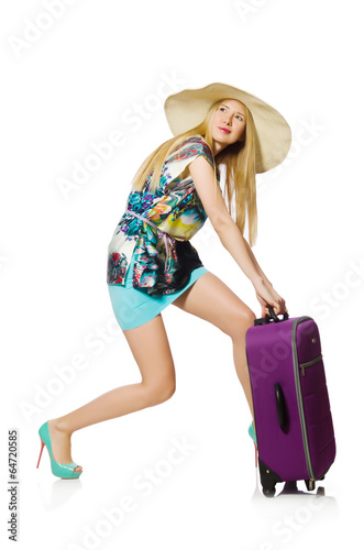 Photo: Travel vacation concept with luggage on white Travel vacation concept with luggage on white