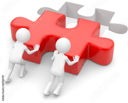 Illustration: 3d Männchen Teamwork passendes Puzzleteil 3d Männchen Teamwork passendes Puzzleteil