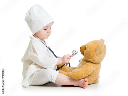 Photo: kid girl playing doctor with toy kid girl playing doctor with toy