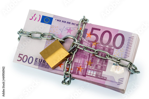 Photo: Euro-Geldscheine mit Kette und Vorhängeschloss Euro-Geldscheine mit Kette und Vorhängeschloss