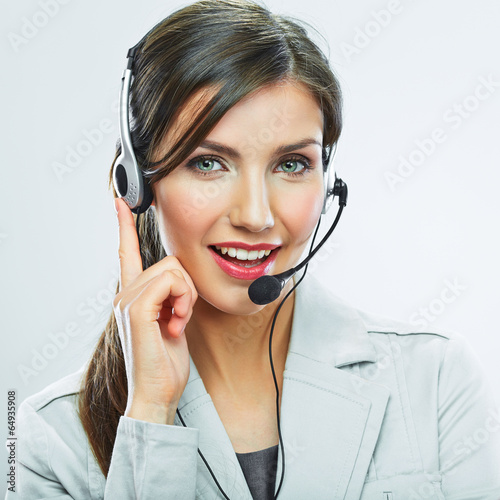 Photo: Portrait of woman customer service worker, call center smiling Portrait of woman customer service worker, call center smiling