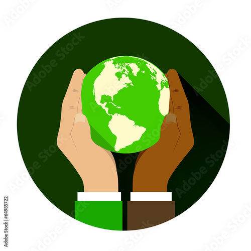 Vector: mix of two different races holding hands globe. mix of two different races holding hands globe.