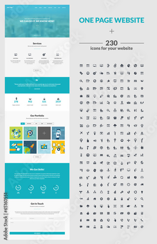 Vector: One page website design template and set of icons for web design One page website design template and set of icons for web design