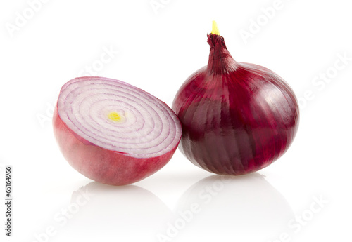 Photo: Red Onion with Half Isolated on White Background Red Onion with Half Isolated on White Background