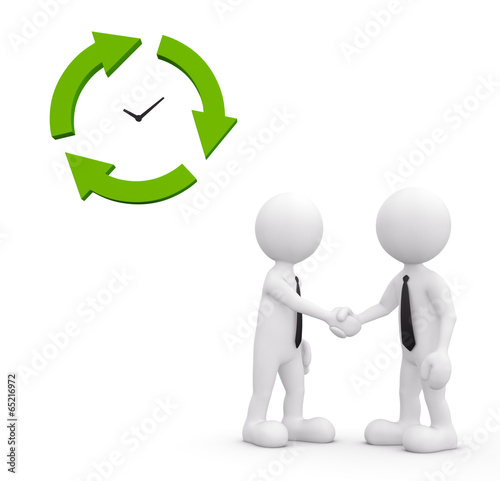 Illustration: 3D Businessman handshaking and clock 3D Businessman handshaking and clock