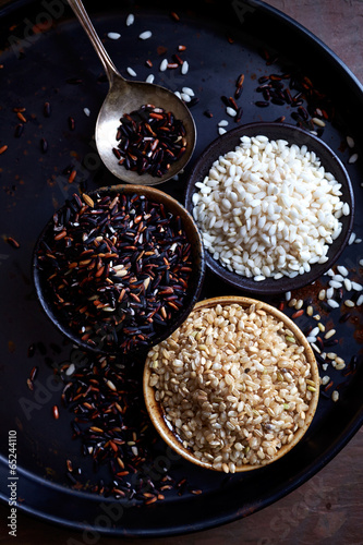 Photo: Various Types of Rice in Ceramic Cups Various Types of Rice in Ceramic Cups