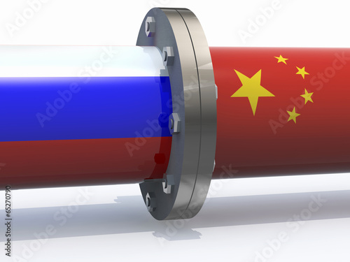 Illustration: gas tubes with russian and china flag gas tubes with russian and china flag