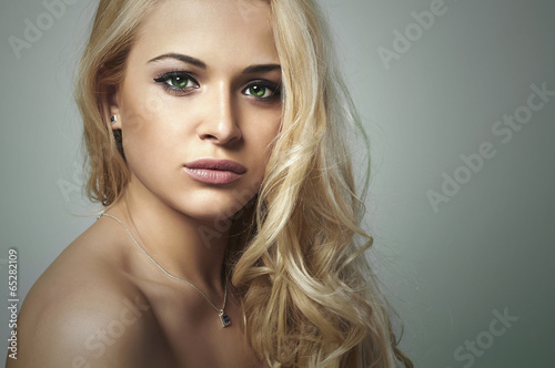 Photo: Beautiful funny woman.Flirt Blond Girl with Curly hair.Enjoy Beautiful funny woman.Flirt Blond Girl with Curly hair.Enjoy