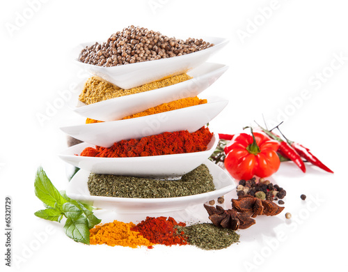 Photo: Various kind of spices isolated on white Various kind of spices isolated on white